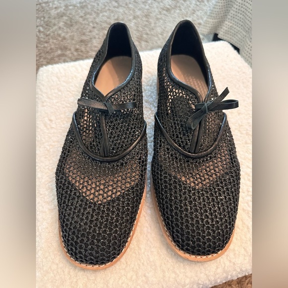 All Black Mesh Black Oxfords Leather Anthropologie Flats UK 41 or 10.5 - Picture 11 of 12